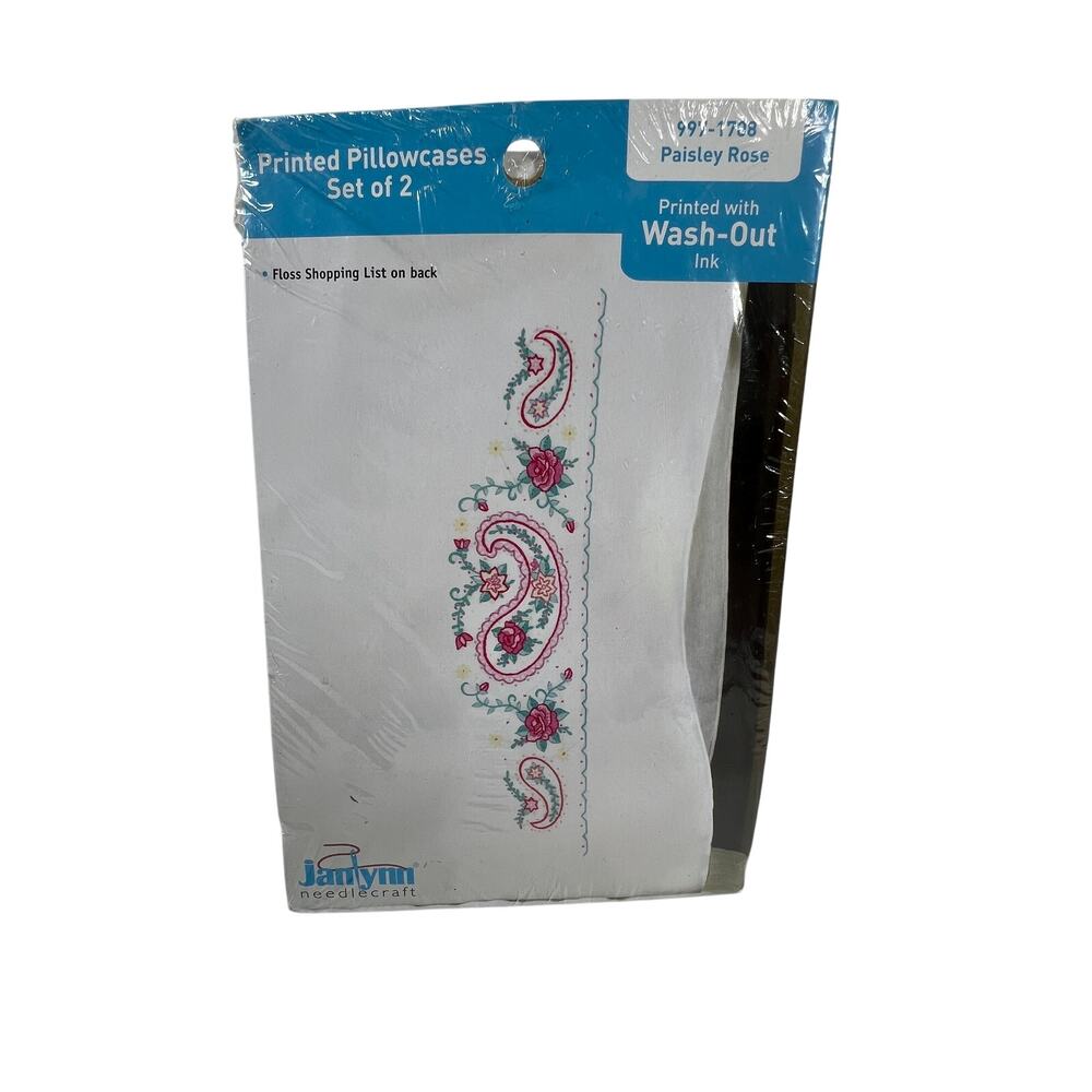 JANLYNN NEEDLECRAFT Stamped Pillowcases Set of 2 Paisley Rose Floral NEW